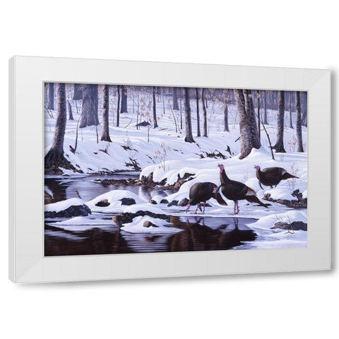 Hardwood Creek - Wild Turkeys White Modern Wood Framed Art Print by Goebel, Wilhelm