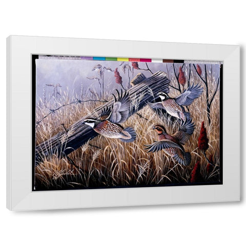 Corner Post Covey - Bobwhite White Modern Wood Framed Art Print by Goebel, Wilhelm