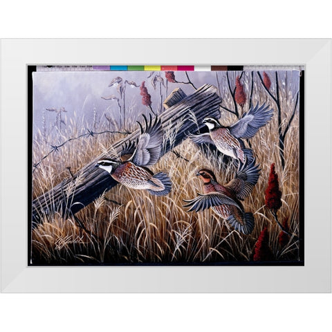 Corner Post Covey - Bobwhite White Modern Wood Framed Art Print by Goebel, Wilhelm