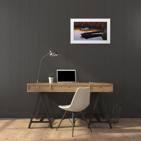 Vantage Point - Great Blue Heron White Modern Wood Framed Art Print by Goebel, Wilhelm