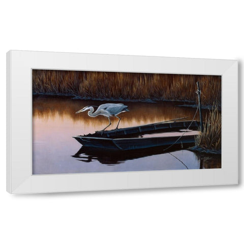 Vantage Point - Great Blue Heron White Modern Wood Framed Art Print by Goebel, Wilhelm