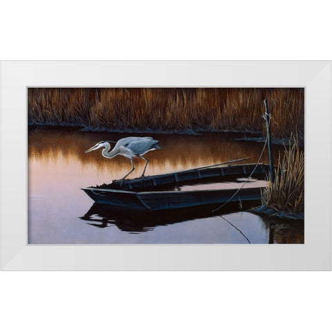 Vantage Point - Great Blue Heron White Modern Wood Framed Art Print by Goebel, Wilhelm