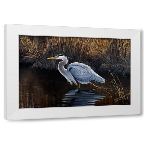 Making Strides - Great Blue Heron White Modern Wood Framed Art Print by Goebel, Wilhelm