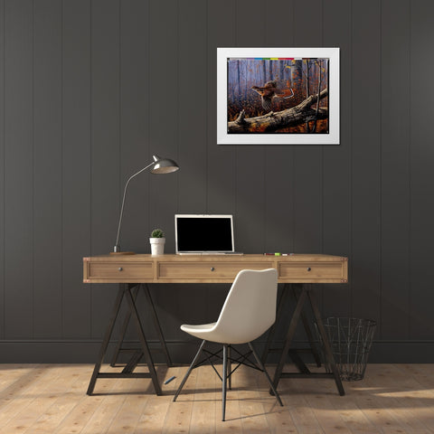 Windfall Glider - Ruffed Grouse White Modern Wood Framed Art Print by Goebel, Wilhelm