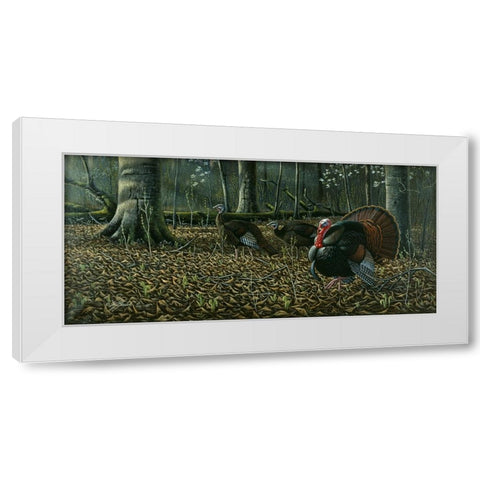 The Suitor - Wild Turkeys White Modern Wood Framed Art Print by Goebel, Wilhelm