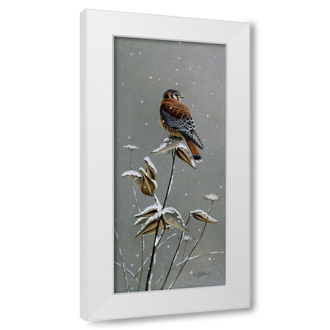 Gentle Snowfall - Kestrel White Modern Wood Framed Art Print by Goebel, Wilhelm