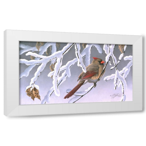 Winter Lady - Cardinal White Modern Wood Framed Art Print by Goebel, Wilhelm