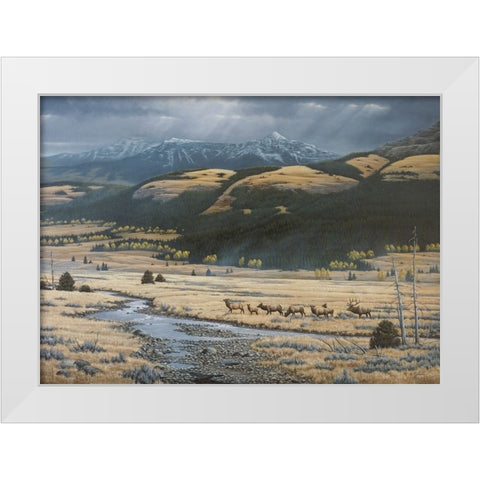 Big Valley Elk White Modern Wood Framed Art Print by Goebel, Wilhelm