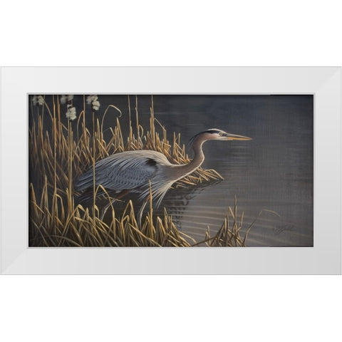 Stalking The Edge - Heron White Modern Wood Framed Art Print by Goebel, Wilhelm