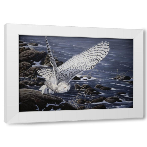 Winter Shore - Snowy Owl White Modern Wood Framed Art Print by Goebel, Wilhelm