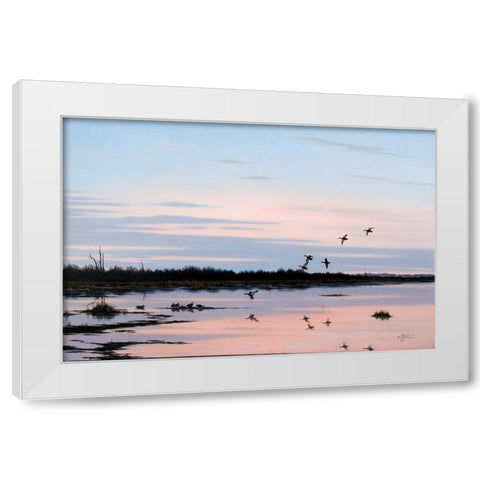 Sunset March Black Ducks White Modern Wood Framed Art Print by Goebel, Wilhelm