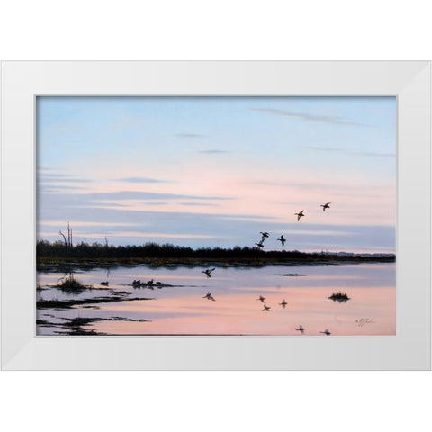 Sunset March Black Ducks White Modern Wood Framed Art Print by Goebel, Wilhelm