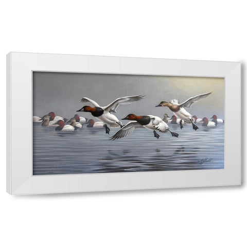 Canvasbacks Coming In White Modern Wood Framed Art Print by Goebel, Wilhelm