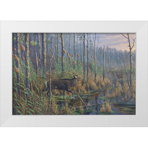 Closing The Gap-Maryland Sika Deer White Modern Wood Framed Art Print by Goebel, Wilhelm
