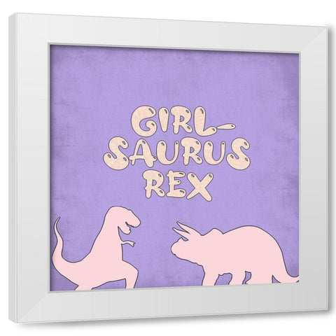 Girlsaurus Rex White Modern Wood Framed Art Print by Adebowale