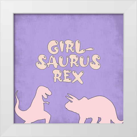 Girlsaurus Rex White Modern Wood Framed Art Print by Adebowale