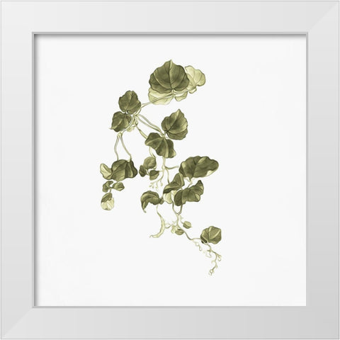 Leaves In Autumn Green 2 White Modern Wood Framed Art Print by Adebowale