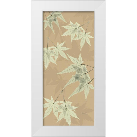 Leaves in Green on Tan White Modern Wood Framed Art Print by Koetsier, Albert