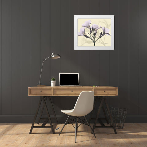 Oleander in Purple on Beige White Modern Wood Framed Art Print by Koetsier, Albert