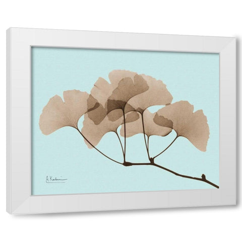 Gingko Leaves Brown on Blue White Modern Wood Framed Art Print by Koetsier, Albert