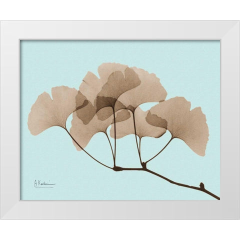 Gingko Leaves Brown on Blue White Modern Wood Framed Art Print by Koetsier, Albert