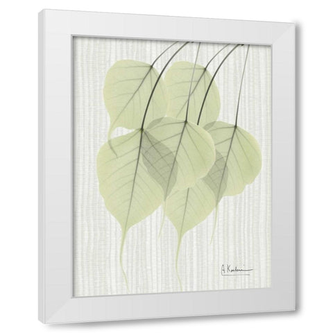 Bo Tree Leaves in Green on Stripes White Modern Wood Framed Art Print by Koetsier, Albert