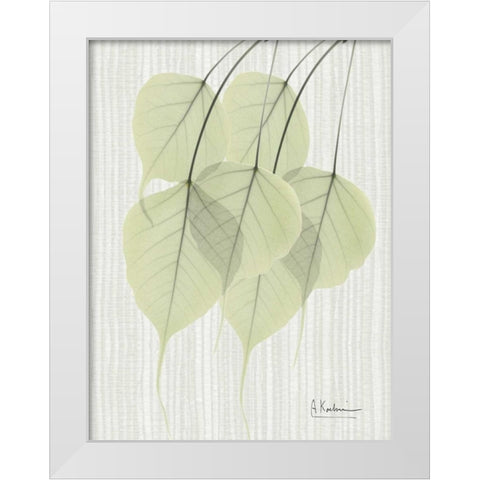 Bo Tree Leaves in Green on Stripes White Modern Wood Framed Art Print by Koetsier, Albert