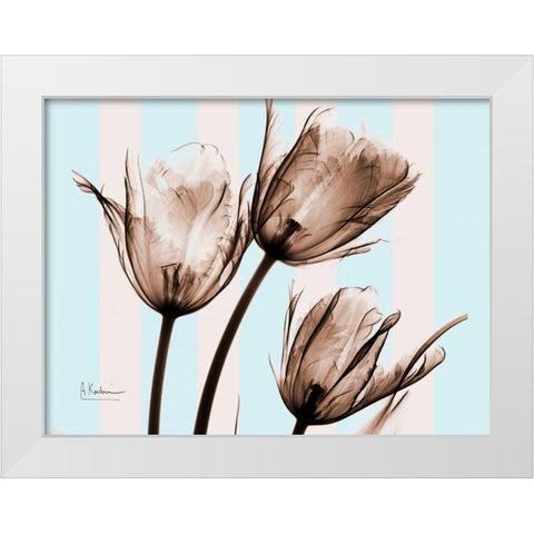 Tulips Brown on Blue White Modern Wood Framed Art Print by Koetsier, Albert