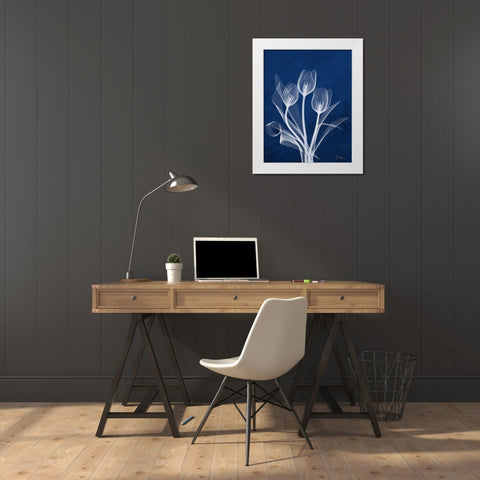 Ecto Indigo Tulips White Modern Wood Framed Art Print by Koetsier, Albert