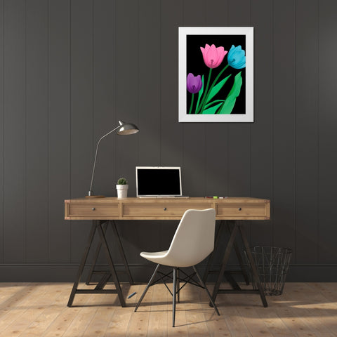 Shiny Tulips 4 White Modern Wood Framed Art Print by Koetsier, Albert