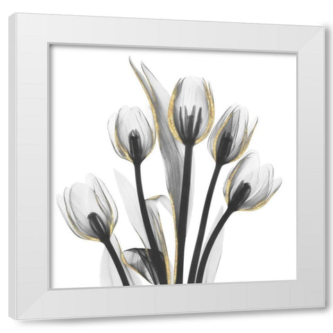 Gold Embellished Tulips 1 White Modern Wood Framed Art Print by Koetsier, Albert