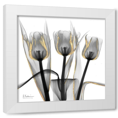 Gold Embellished Tulips 4 White Modern Wood Framed Art Print by Koetsier, Albert