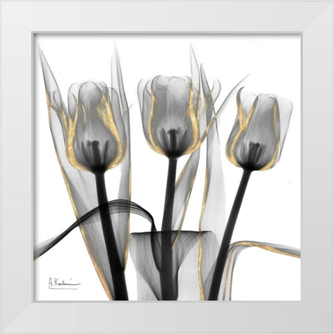 Gold Embellished Tulips 4 White Modern Wood Framed Art Print by Koetsier, Albert