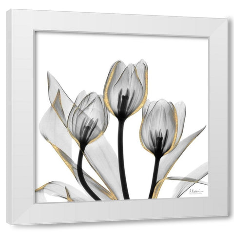 Gold Embellished Tulips 5 White Modern Wood Framed Art Print by Koetsier, Albert