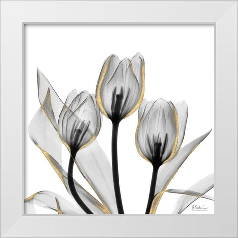 Gold Embellished Tulips 5 White Modern Wood Framed Art Print by Koetsier, Albert