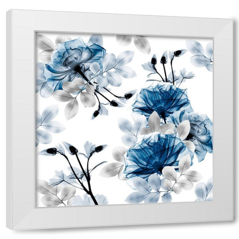 Indigo Bouquets 1 White Modern Wood Framed Art Print by Koetsier, Albert