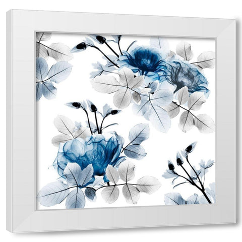 Indigo Bouquets 2 White Modern Wood Framed Art Print by Koetsier, Albert