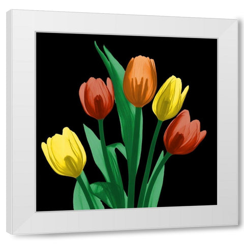 Jewel Embellished Tulips 3 White Modern Wood Framed Art Print by Koetsier, Albert