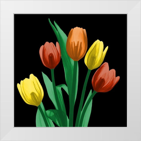 Jewel Embellished Tulips 3 White Modern Wood Framed Art Print by Koetsier, Albert