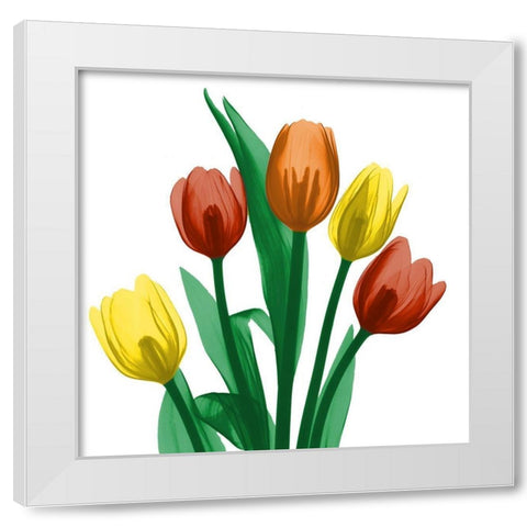 Jewel Embellished Tulips 1 White Modern Wood Framed Art Print by Koetsier, Albert