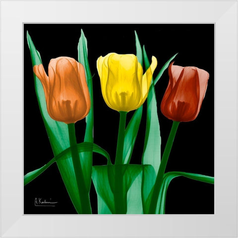 Jewel Embellished Tulips 4 White Modern Wood Framed Art Print by Koetsier, Albert