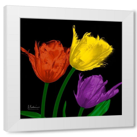 Shiny Jewel Tulips 4 White Modern Wood Framed Art Print by Koetsier, Albert