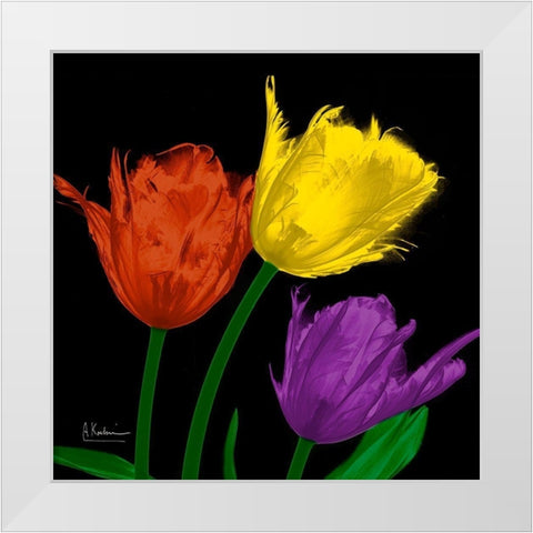 Shiny Jewel Tulips 4 White Modern Wood Framed Art Print by Koetsier, Albert