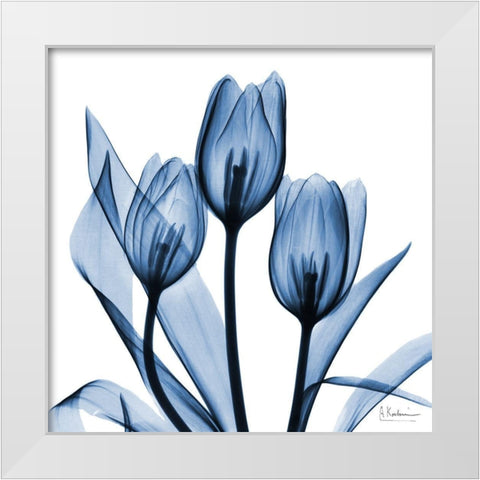 Indigo Tulips White Modern Wood Framed Art Print by Koetsier, Albert