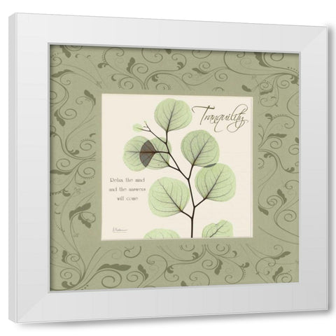 Tranquility on Green Damask White Modern Wood Framed Art Print by Koetsier, Albert