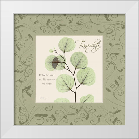 Tranquility on Green Damask White Modern Wood Framed Art Print by Koetsier, Albert