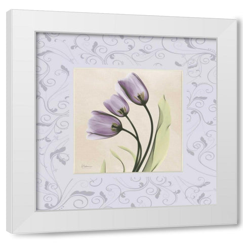 Purple Tulips on Purple Damask White Modern Wood Framed Art Print by Koetsier, Albert