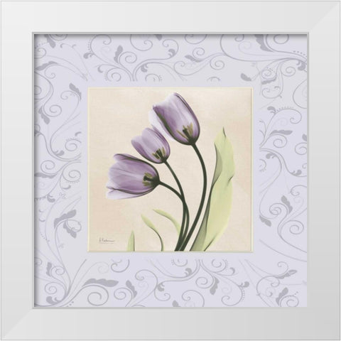 Purple Tulips on Purple Damask White Modern Wood Framed Art Print by Koetsier, Albert