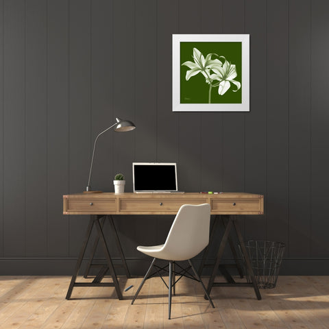 Twin Lilies on Green White Modern Wood Framed Art Print by Koetsier, Albert