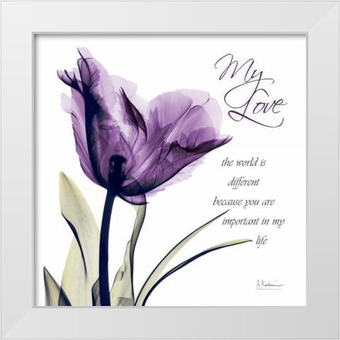 My Love - Purple Tulip White Modern Wood Framed Art Print by Koetsier, Albert